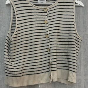 Workshop Republic Clothing Cream and Black Striped Knit Button Front Vest